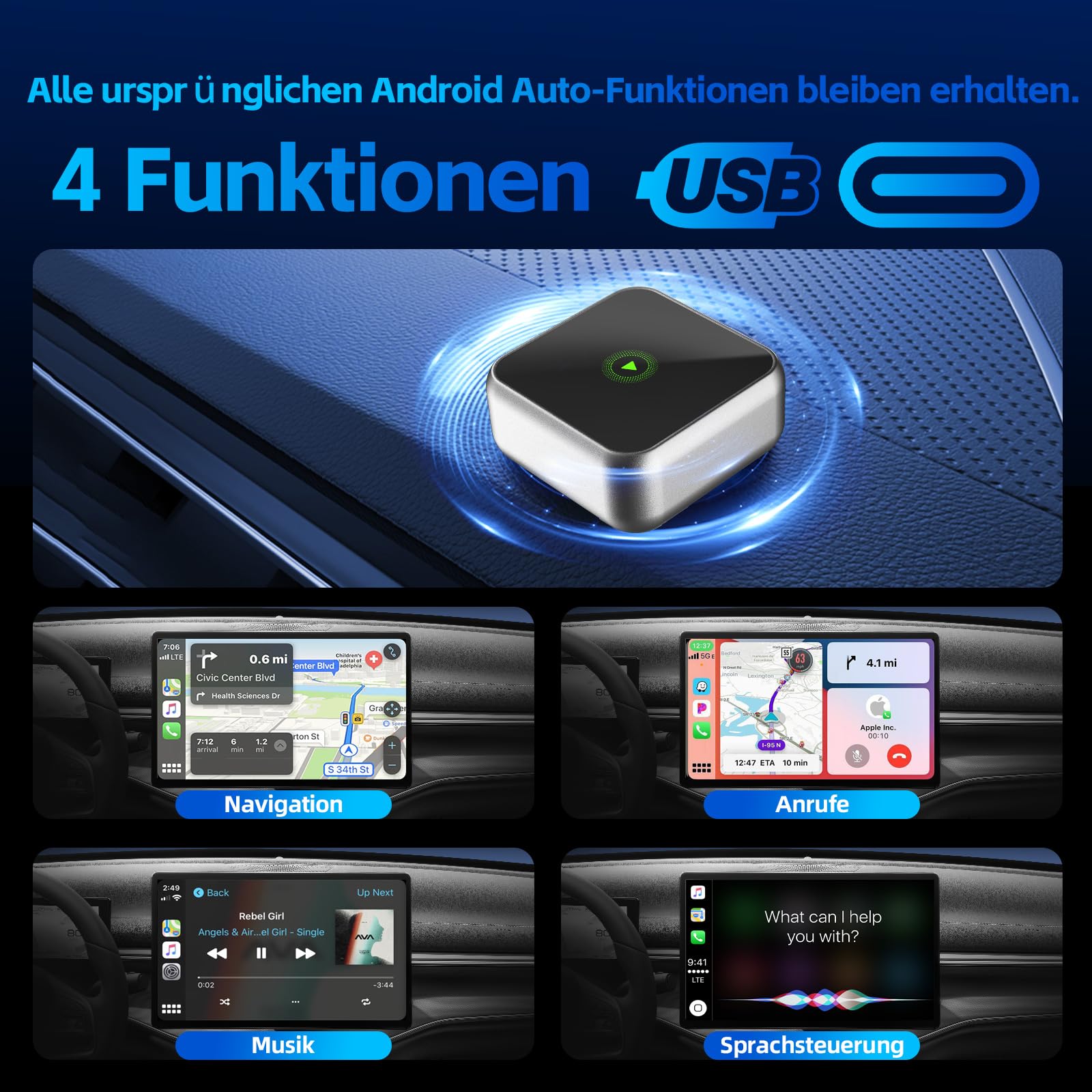 Drahtloser CarPlay-Adapter für Apple iPhone & Android (2025-2026 Upgrade) – Kompakte Größe, Plug & Play, Verbinden Sie Sich mit einem schnellen und stabilen Wireless CarPlay Adapter.
