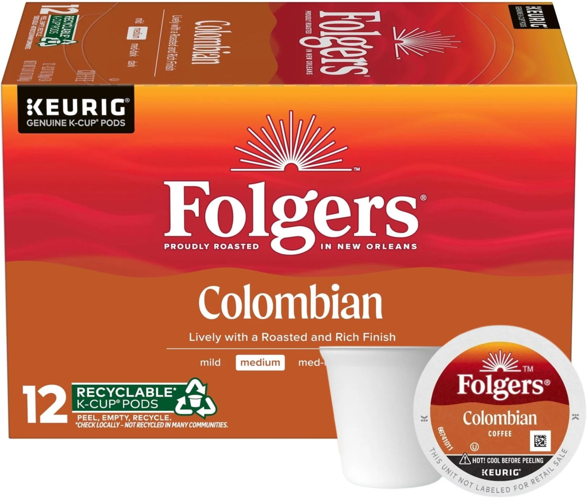 K Cups 100% Colombian Coffee for Keurig Makers, Medium Roast, 72 Count