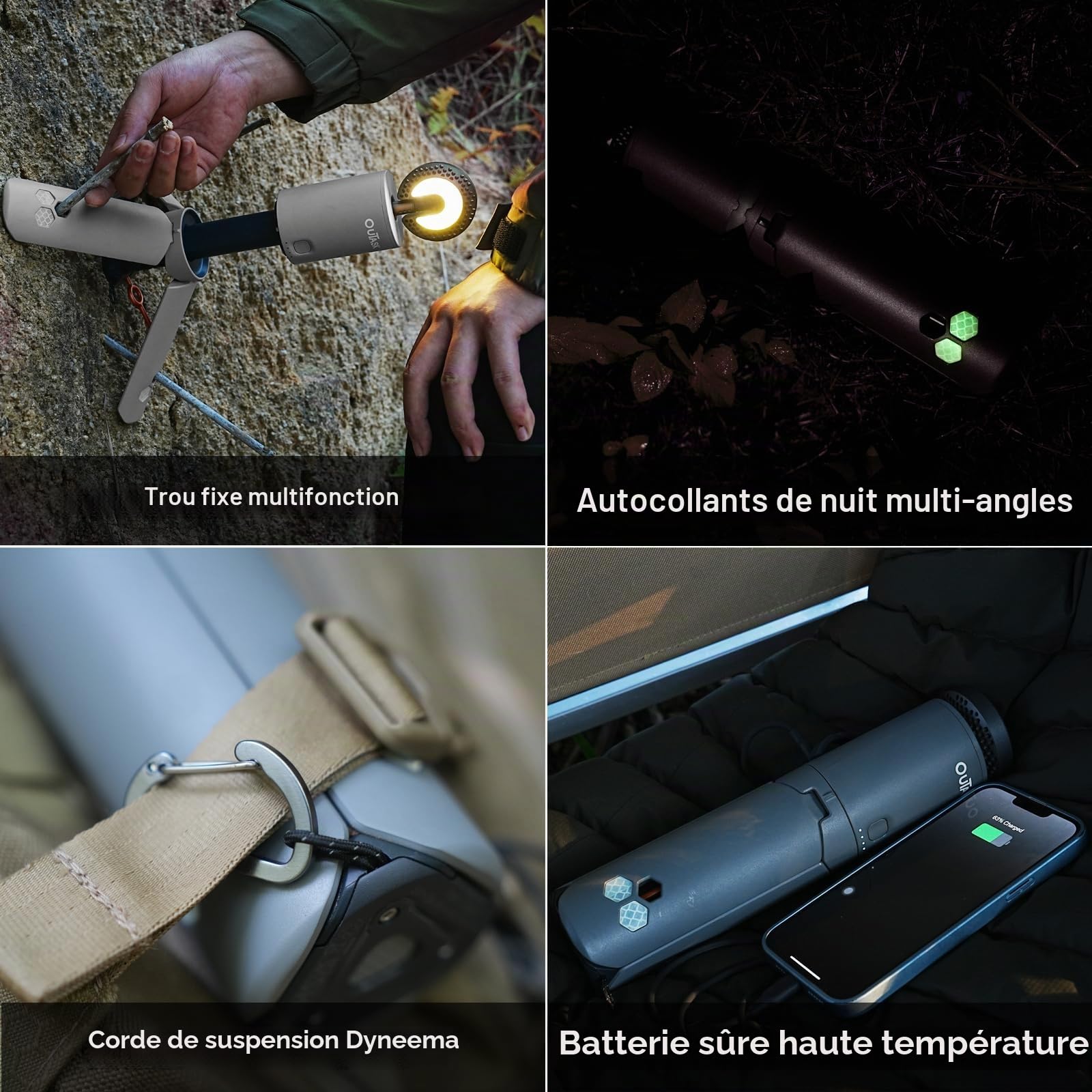 Outask Lampe de camping télescopique, lanterne magnétique pliable avec batterie de 12 000 mAh, lampes de poche télescopiques étanches IPX6/IPX7, lampe de camping pour urgence, camping, randonnée (gris