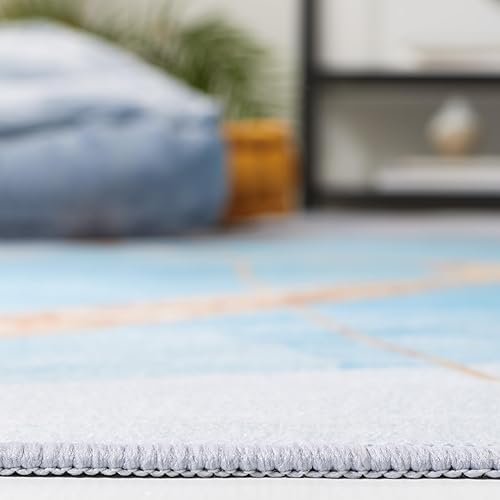 Miniatura 4 de SAFAVIEH Alfombra lavable Tacoma cuadrada de 6 pies, color azul y dorado, antideslizante y fácil limpieza, ideal para sala de estar, dormitorio,