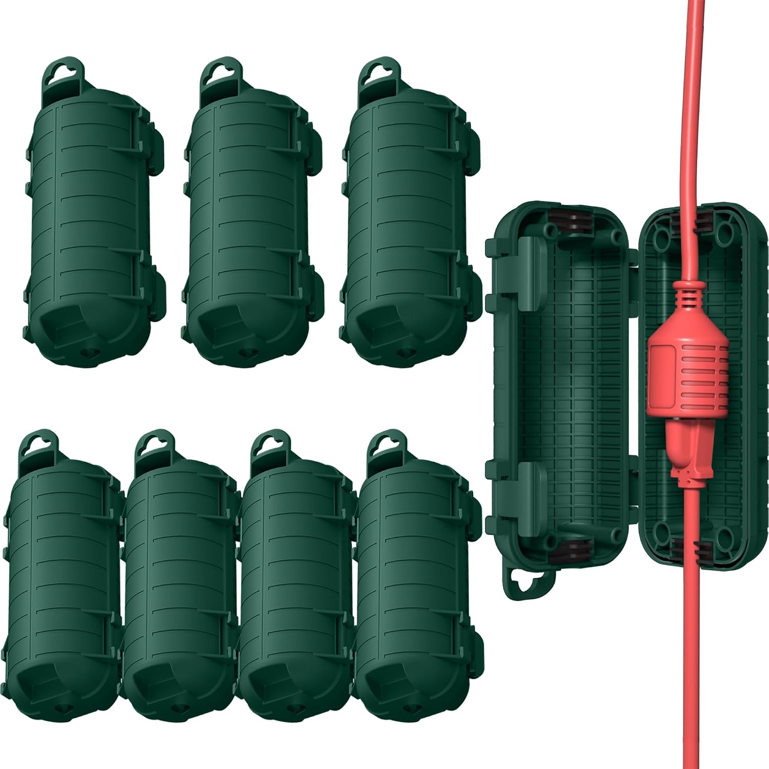 Extension Cord Cover Outdoor, 8 Pack IP54 Water-Resistant Power Cord Protector Electrical Connection Box Outside Weatherproof Cable Safety Cover for Electronics Plug Outlet Tool Holiday Light, Green