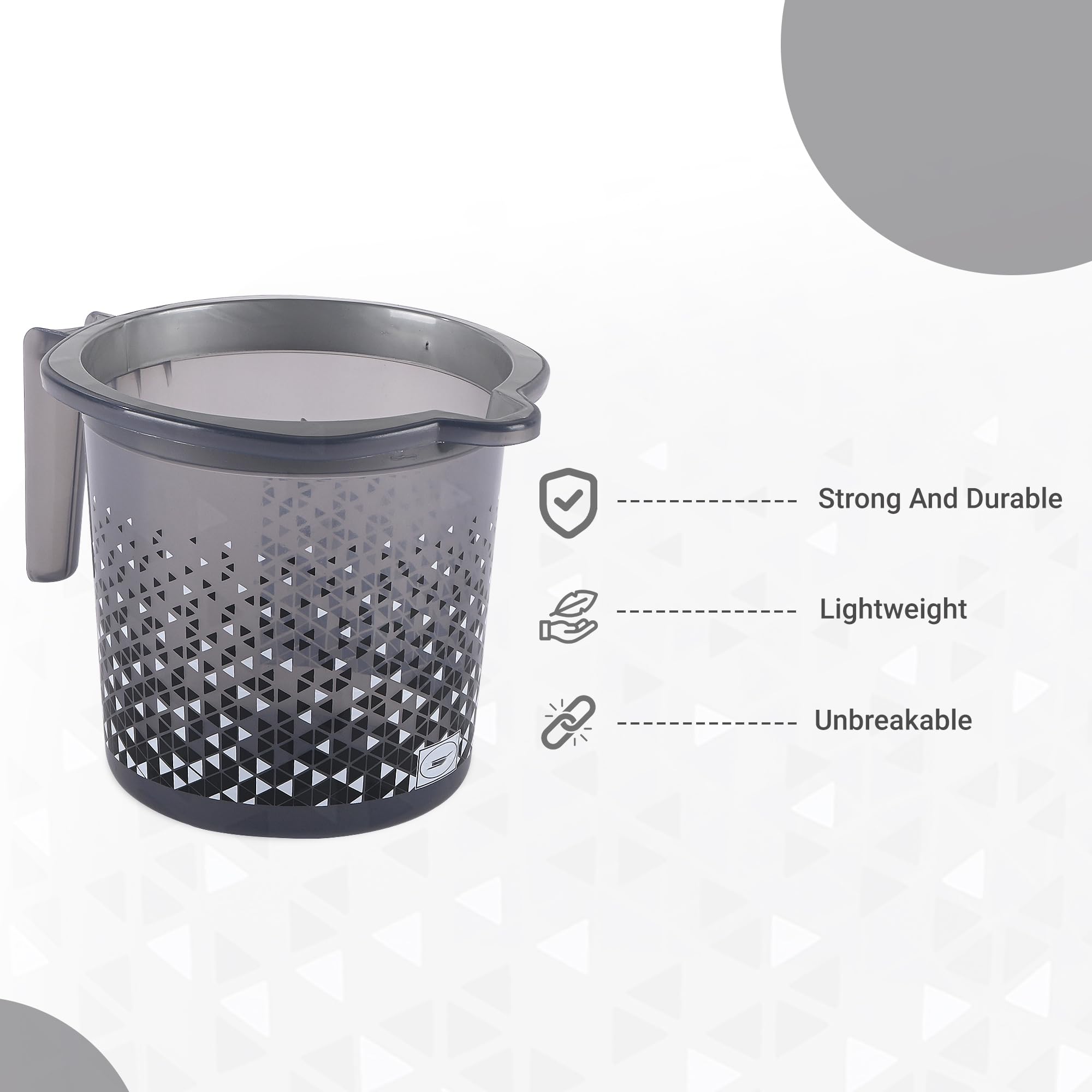 Kuber Industries Pack of 12 Multi-Functional 1.5 Liter Plastic Mug for Bathroom | Durable for Daily Use in Bathrooms | Lightweight Bathing Mug for Rinsing and Showering | Tinted Print - Black 3