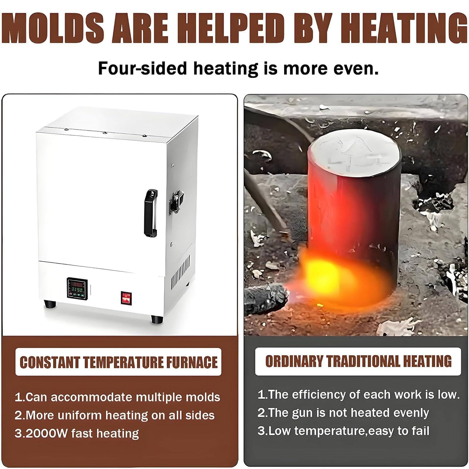 Horno de mufla Digital de Laboratorio de Fibra cerámica de 1150 ℃ y 2000 W para procesos de incineración, Tratamiento térmico y desparafinado de moldes de Yeso para joyería.
