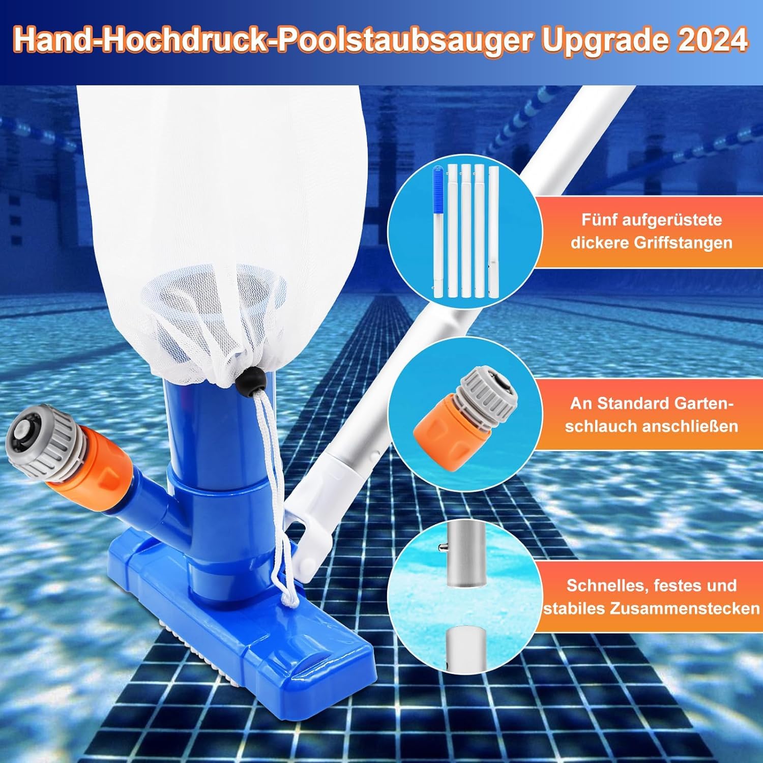 Aspirateur de Piscine Portable,Tête D'aspiration pour L'étang avec Sac à Feuilles pour Le Nettoyage par Aspiration du Fond de la Piscine Mini Nettoyeur pour Spa/Fontain