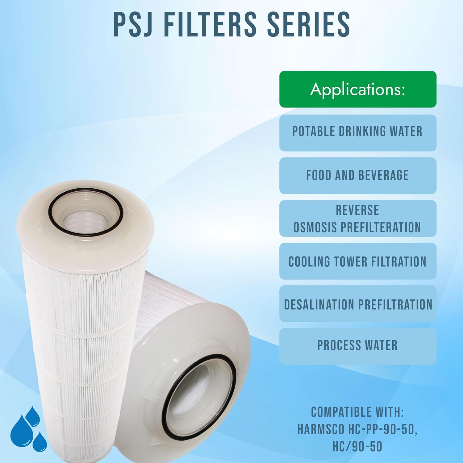 Neo-Pure PSJE-90-50 Pleated Synthetic Jumbo Cartridge with 50 Micron Rating, Constructed with Polypropylene Media, Compatible with Harmsco® HC-PP-90-50 and HC/90-50 Filter Housing Systems