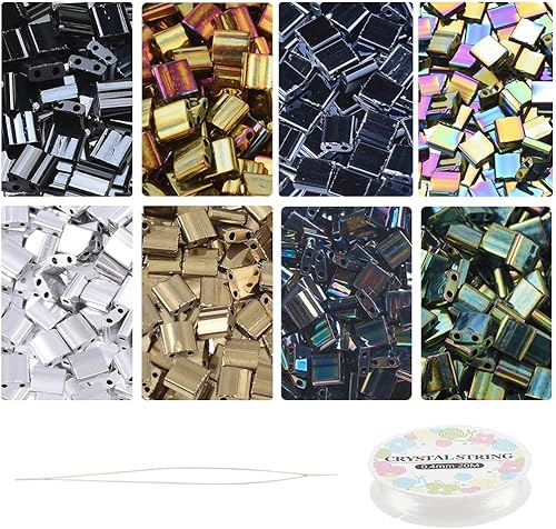 NBEADS Juego de 208 cuentas metálicas de Tila, 8 colores de 0.197 x 0.197 in, incluye hilo elástico y agujas de cuentas de acero inoxidable para