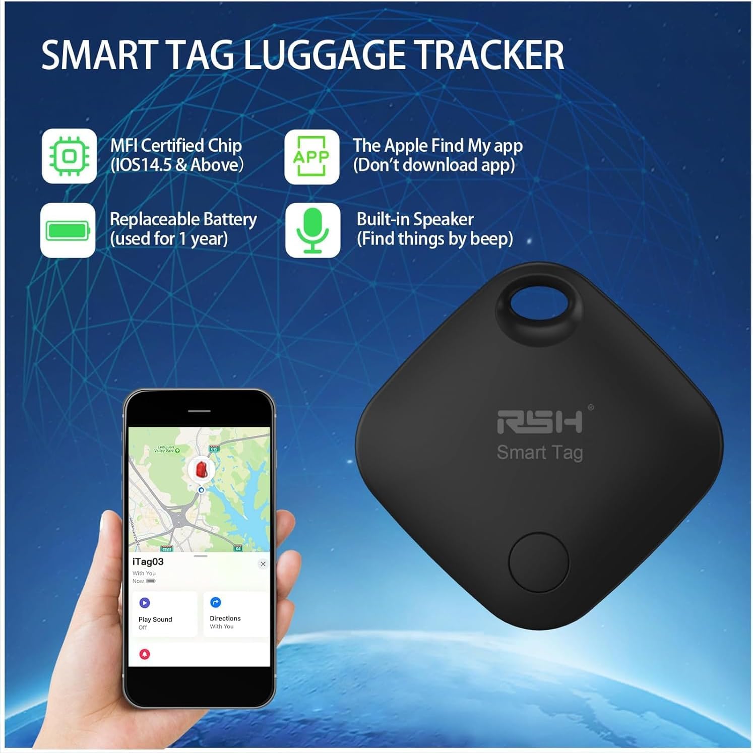 Air Tracker Tags 4 Pack (iOS Only, Not for Android) Bluetooth Luggage Tracker Tags Works with Apple Find My, Key Finder and Item Locator for Luggage, Backpack, Suitcases, Replaceable Battery - Image 2