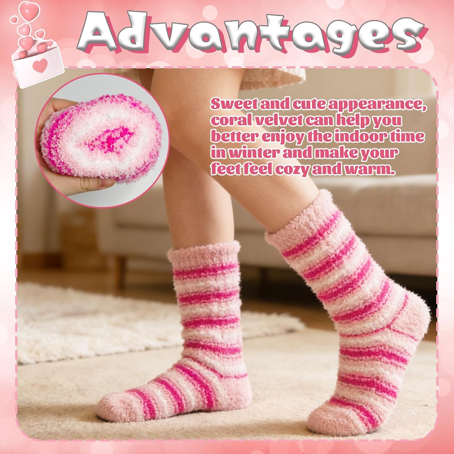 6 Pairs Fuzzy Socks for Women, Valentines Day Gifts for Her, Warm Cozy Fluffy Slipper Socks, Soft Thick Winter Home Sleeping Socks - Image 6