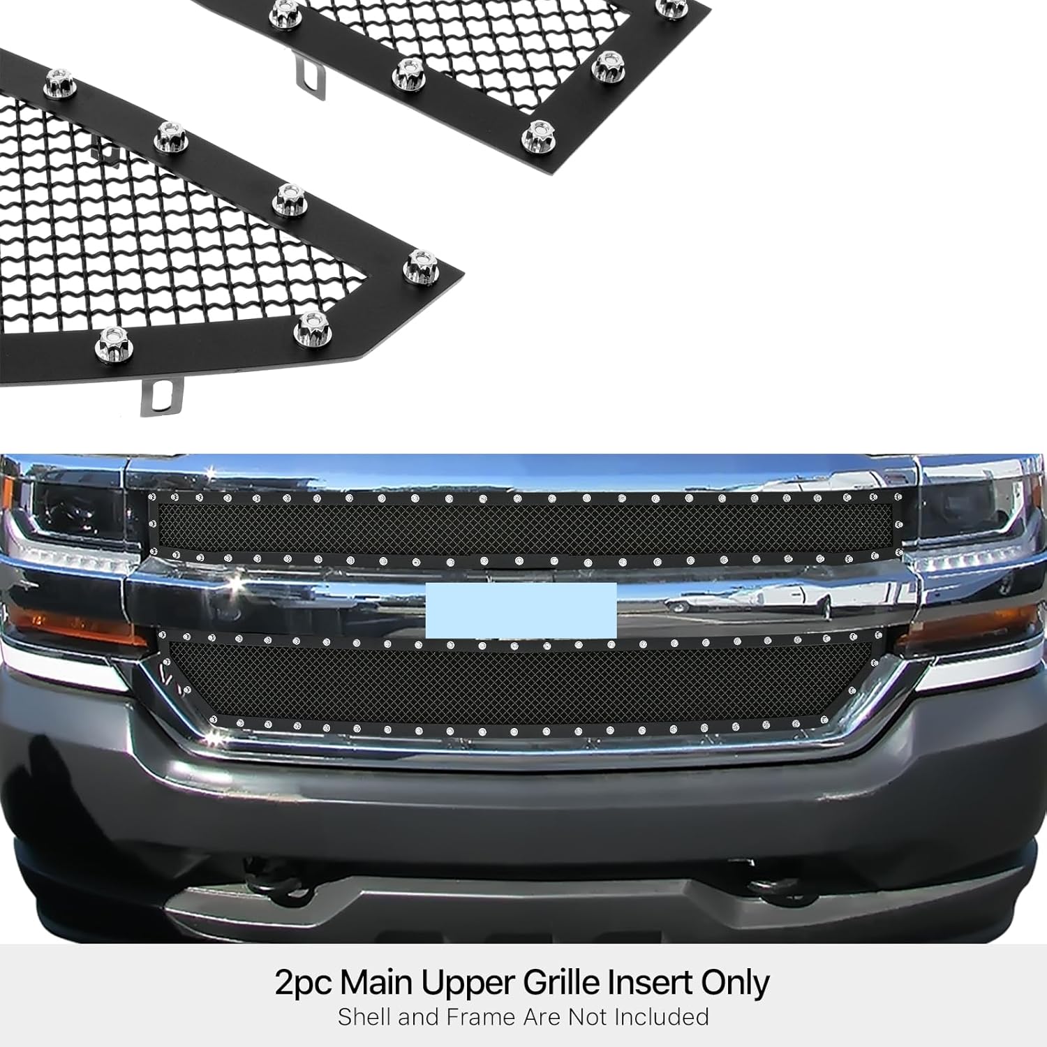 APS CL6360H grille insert installed on a Chevy Silverado 1500 front end