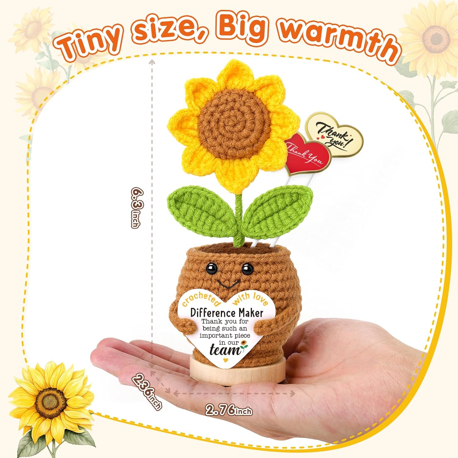 Christmas Difference Maker Gifts for Women Coworkers Employee Staff, Christmas Xmas Thank You Appreciation Gifts for Teacher Coach Mentor Boss Leader, Retirement Sunflower Crochet Gift for Female - Image 5