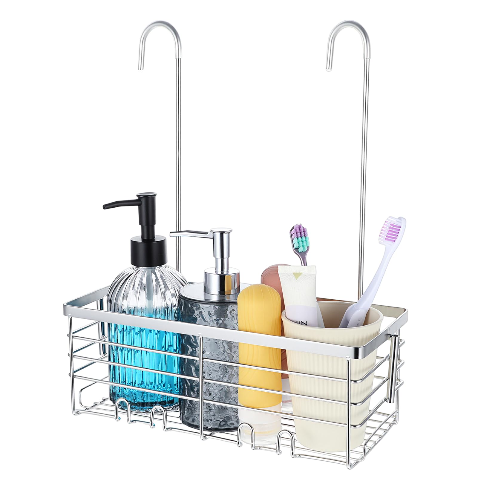 YBEATY Hanging Shower Caddy Organizer Over the Door No Drilling Shower Rack with Hooks Stainless Steel Rustproof Waterproof