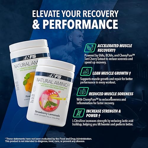 Miniatura 3 de NF Sports Amino natural. Aminoácidos BCAA 211 en polvo. Polvo de preentrenamiento BCAA Energy para recuperación muscular. Apto para dieta