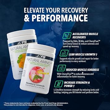 NF Sports Natural Amino. 2:1:1 BCAAs Amino Acids Powder. BCAA Energy Pre Workout Powder for Muscle Recovery, Keto Friendly, Vegan, No Artificial Flavors (25 Servings, Strawberry Lemonade)
