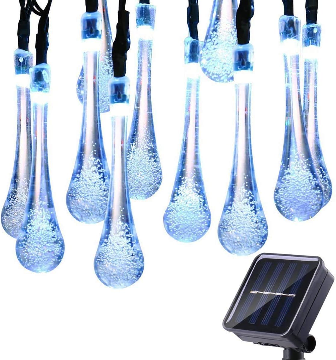 Solar Outdoor String Lights Waterproof 23ft 50 LED Crystal Water Drop Solar Powered Christmas String Fairy Lights for Outdoor,Gardens Patio Homes Wedding Christmas Party (Multicolor)
