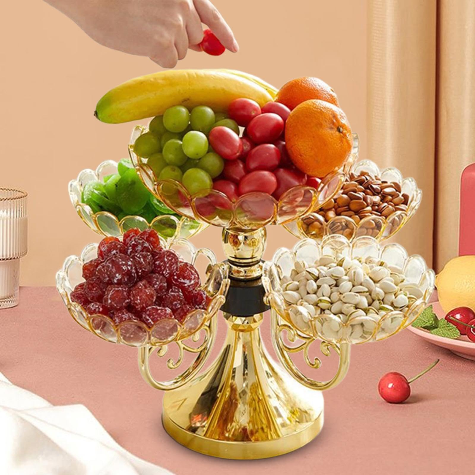 Plateau de Service à Collations, Plat de Service Rotatif Compartimenté, Assiette de Rangement pour Fruits Secs pour Bureau
