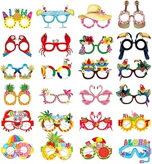 TRKETK 24 Pcs Hawaiian Party Glasses, Paper Party Eyeglasses Mask Paper Glasses for Beach Pool Party Tropical Fancy Dress Props Glasses Frame Summer Funny Hawaiian Glasses Decorations, for Adults Kids