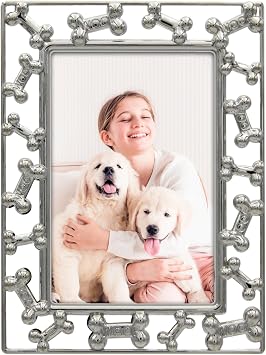 Dog Bone Cutout Photo Frame / 4x6 In | For Vertical Display on Tabletops | Perfect for displaying a photo of your furry family member. Silver