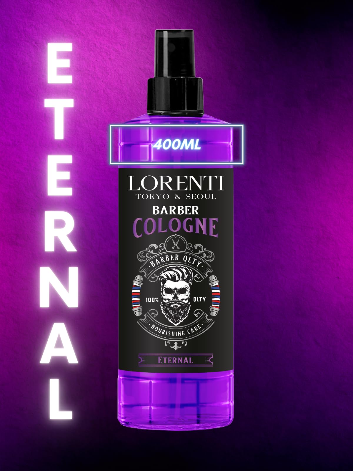 LORENTI TOKYO & SEOUL Barber Cologne ETERNAL 400 ml | spray po goleniu dla mężczyzn | woda zapachowa do golenia dla mężczyzn - Barber Eau de Cologne z praktycznym dozownikiem z pompką | orzeźwiający i