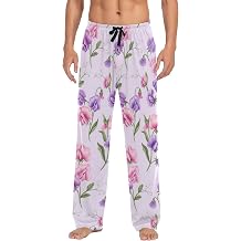Joisal Flowers Green Leaves Lavender Men's Pajama Pants Cute Lounge Bottoms Sleep Pjs Soft Comfy Open Bottom Pijama