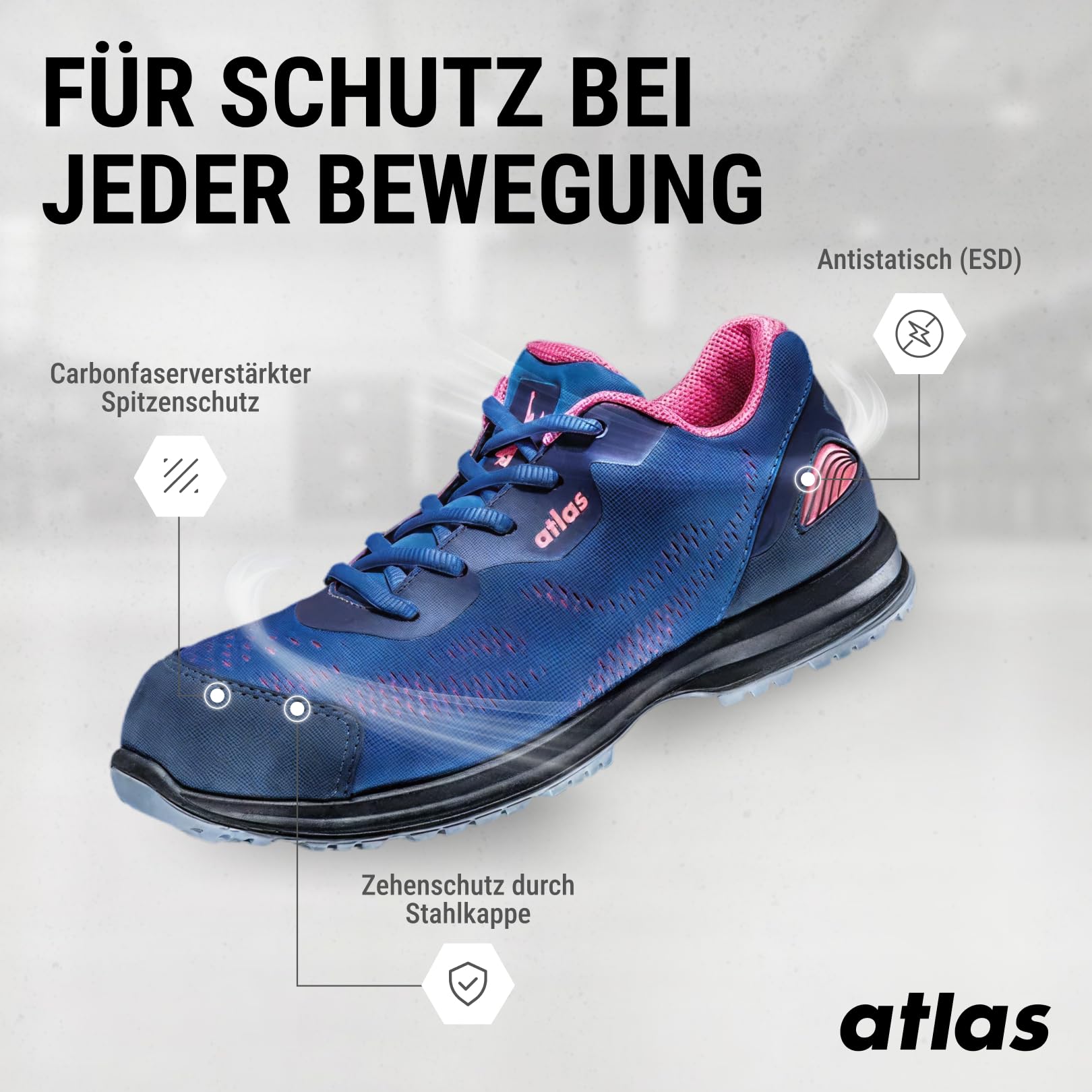 Atlas GX 100 ESD S1 Sicherheitsschuhe, Arbeitsschuhe Damen mit Stahlkappe, rutschfest, atmungsaktiv, dämpfend
