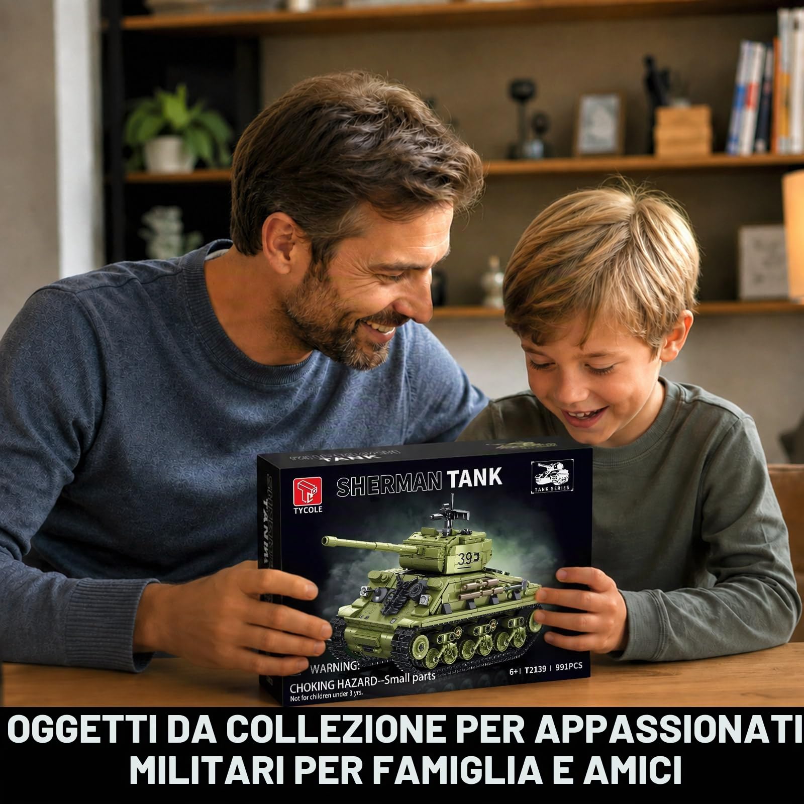 TYCOLE Set di Mattoncini per Carro Armato Sherman da 991 Pezzi, Modello Militare da Collezione della Seconda Guerra Mondiale da Costruire ed Esporre, Regali di Compleanno e Vacanze per Adulti, Ragazzi
