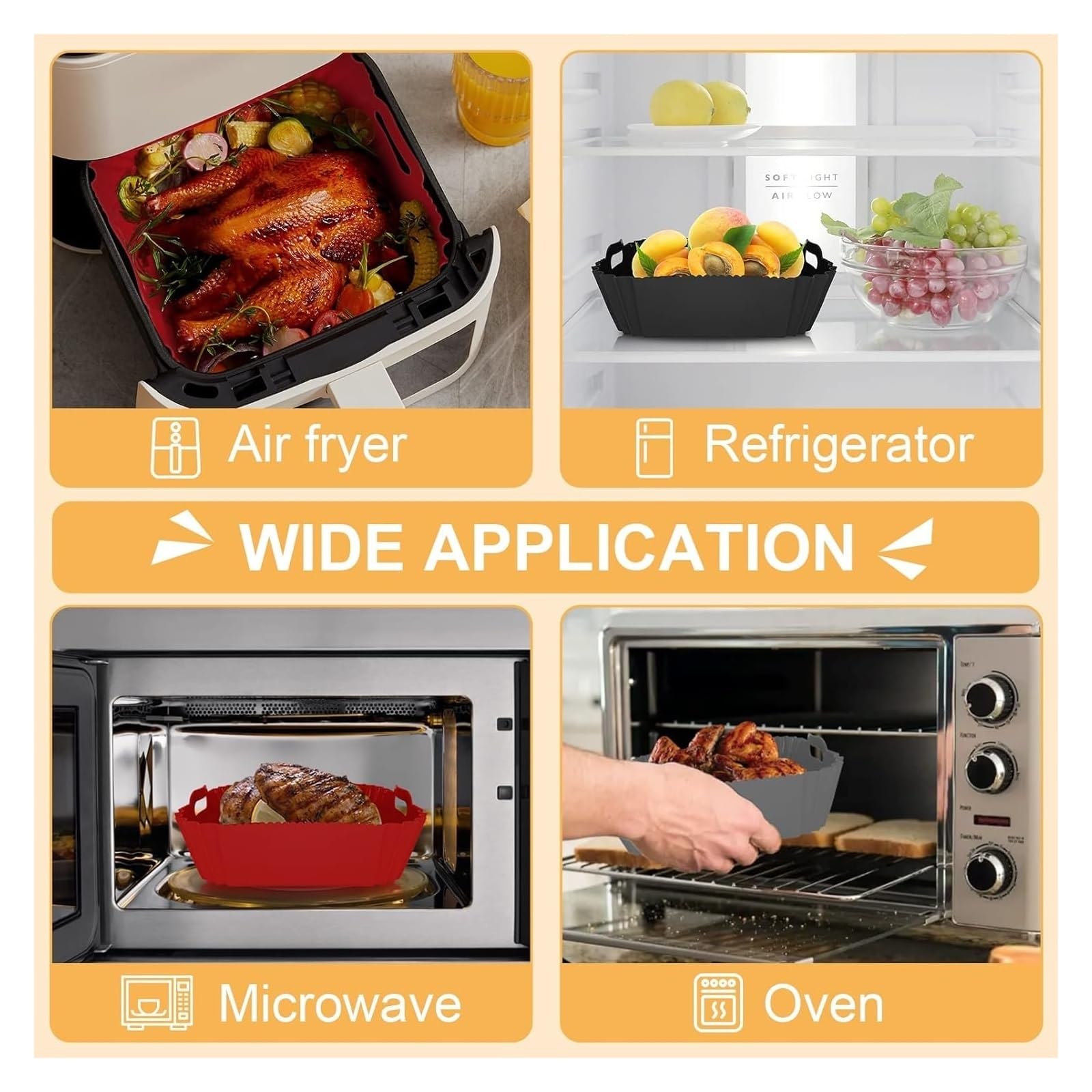 Genérico Cesta de Silicona for freidora de Aire, Molde Plegable Reutilizable for freidora de Aire, Bandeja de Revestimiento, Accesorios for Horno y microondas(Red)
