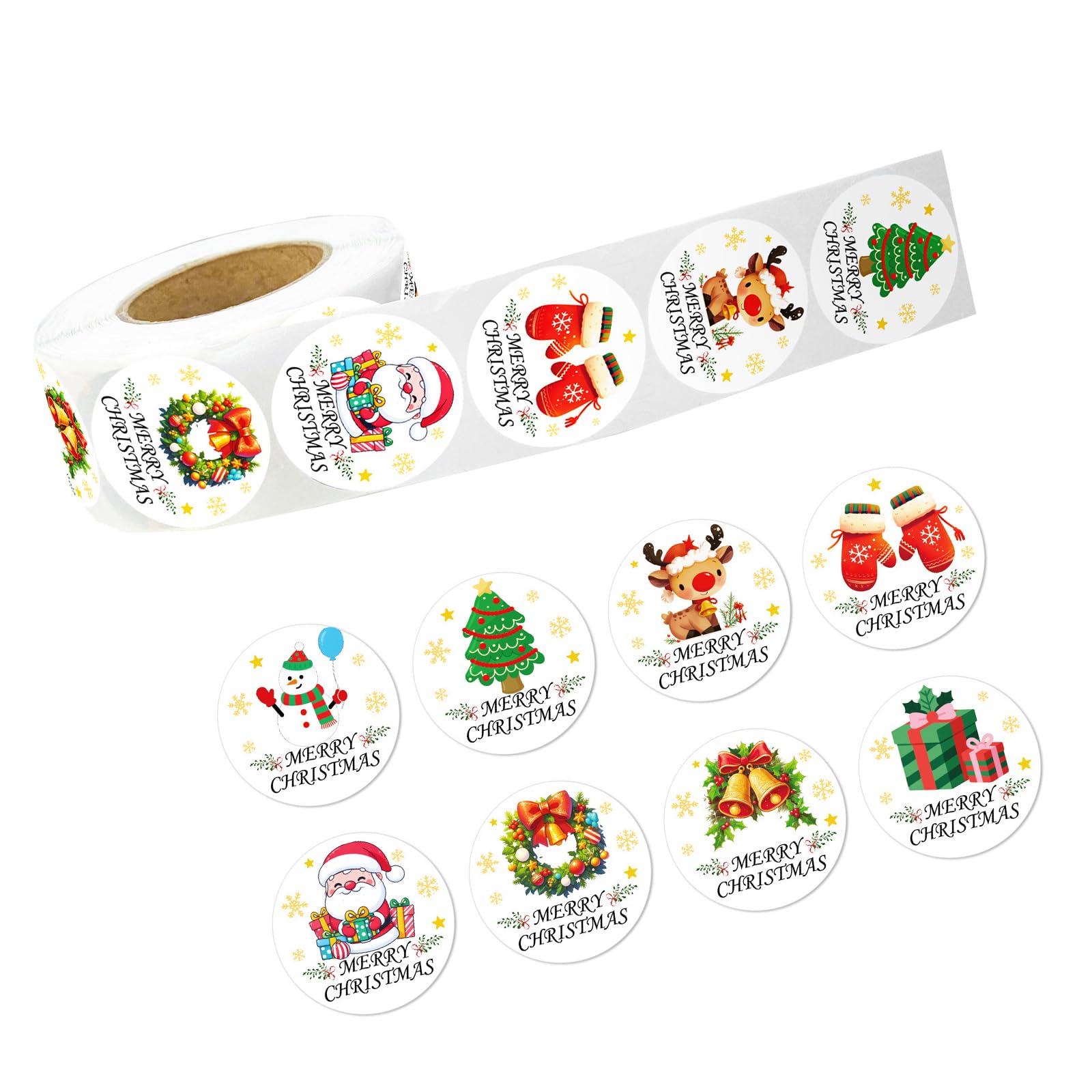 500 Counts Adhesive Wrapping Labels 1Inch Christmas Decorative Sticker for Envelopes Box Candy Bag Packaging Decoration Holiday Adhesive Sticker