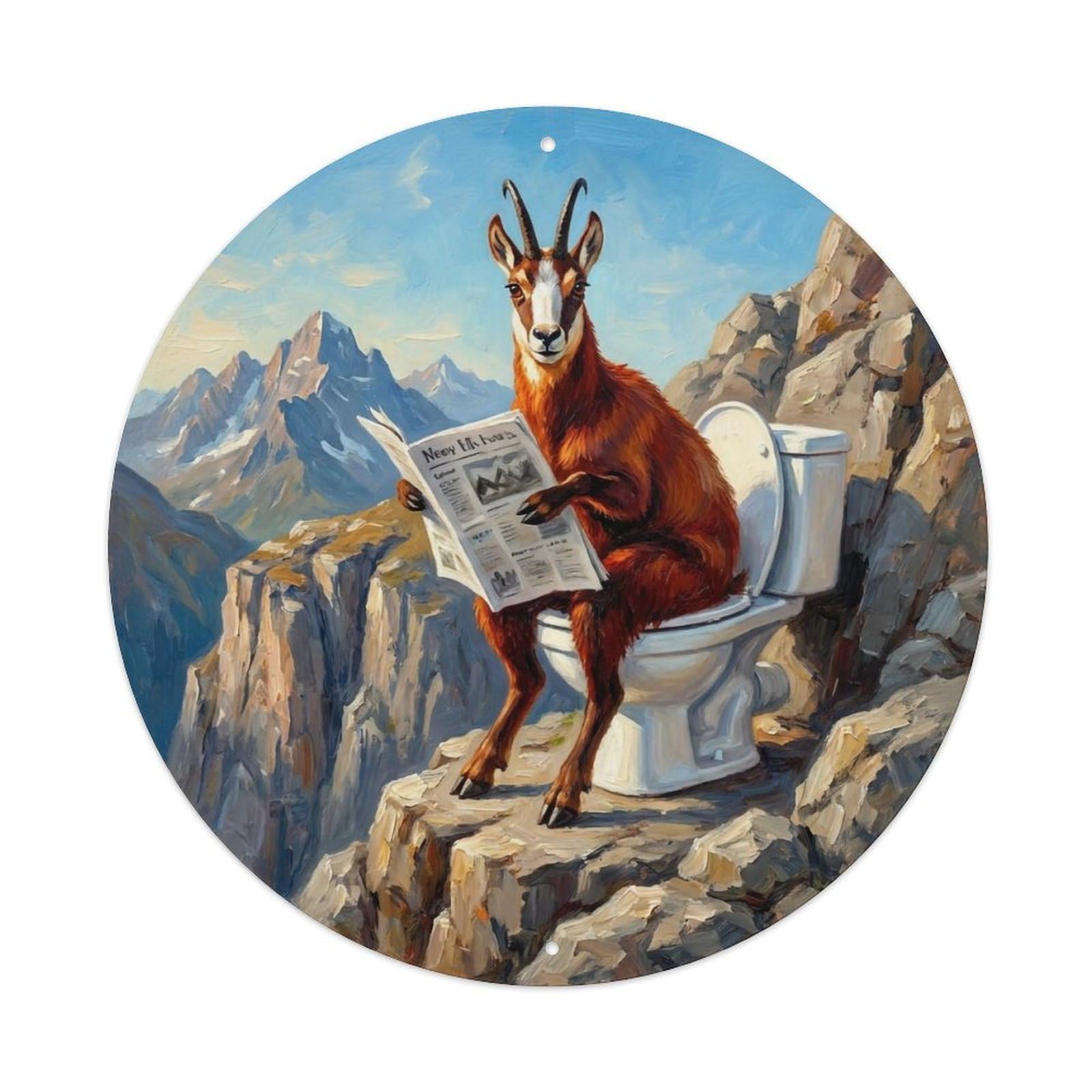 Chamois On Toilet Humorous Bathroom Mountain Crag Reads Metal Tin Sign