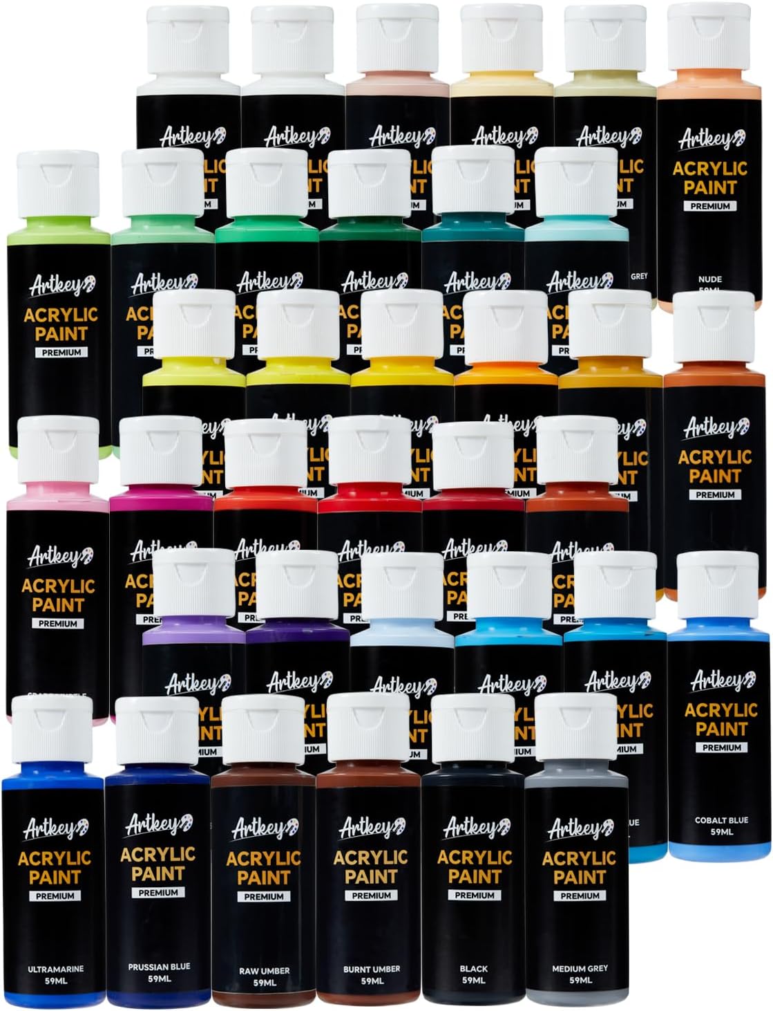 Artkey Acrylic Paint Set - 36 Colors 2 oz/59 ml Acrylic Paints Professional Artists Painting Kit for Canvases Fabric Rock Leather Easter Egg Wood Ceramic Glass Art Craft Painting