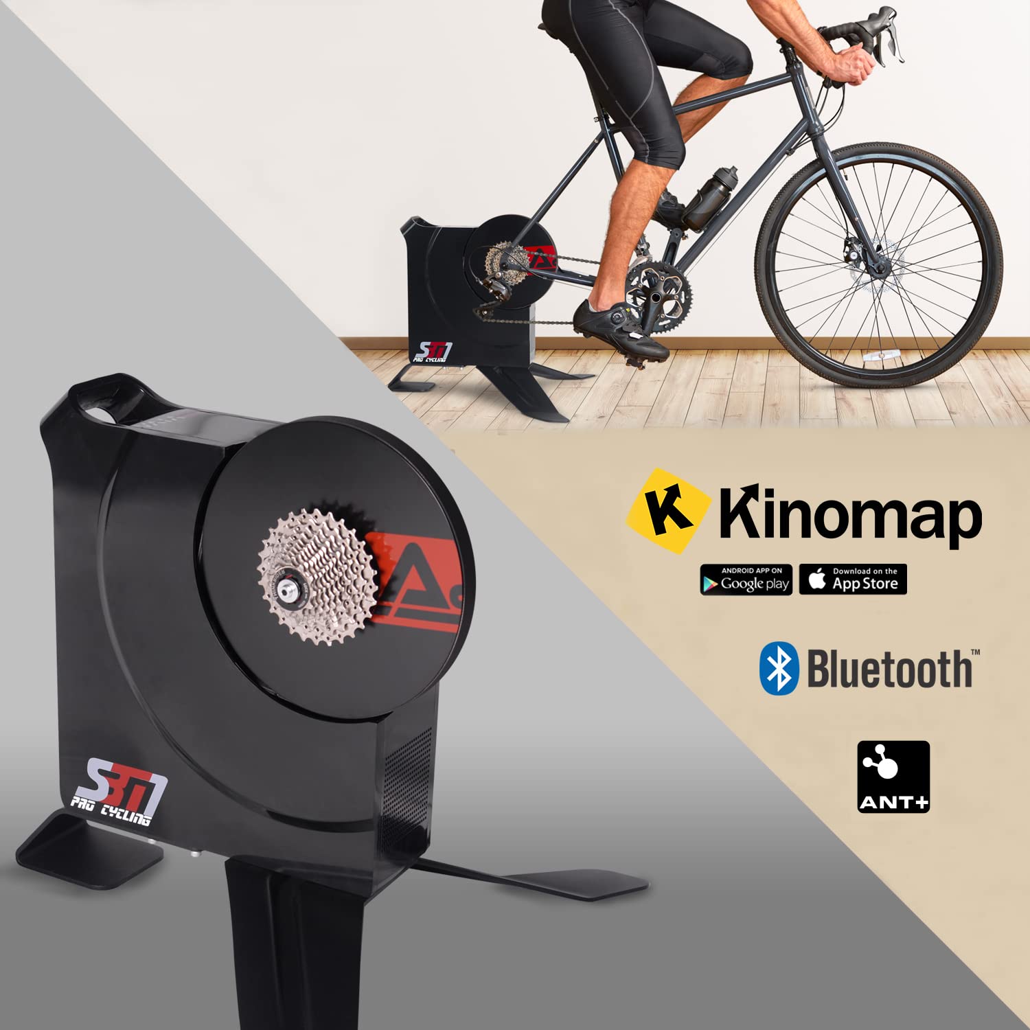 AsVIVA SBT1 Rollentrainer Smart Trainer, Fahrrad Rollentrainer, 2000 W Leistung, 20% Steigungssimulation, App kompatibel