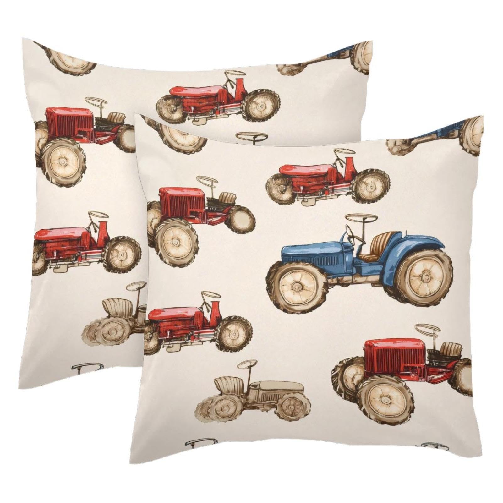 Housses de coussin velours 50x50 cm Farm Machinery motif double face lot de 2