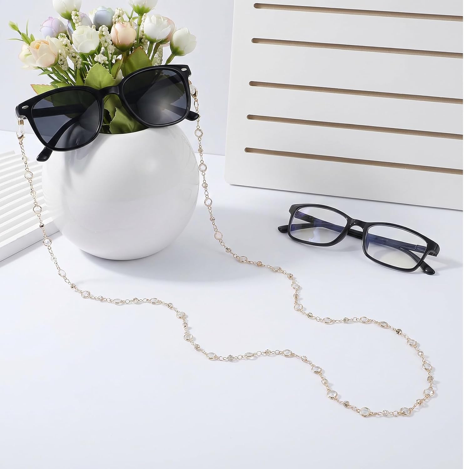 cobee Crystal Beaded Eyeglass Chain for Women, Gold Glasses Chain Eye Glasses Holder Adjustable Around Neck Eyewear Strap Lanyard for Sunglasses Reading Glass