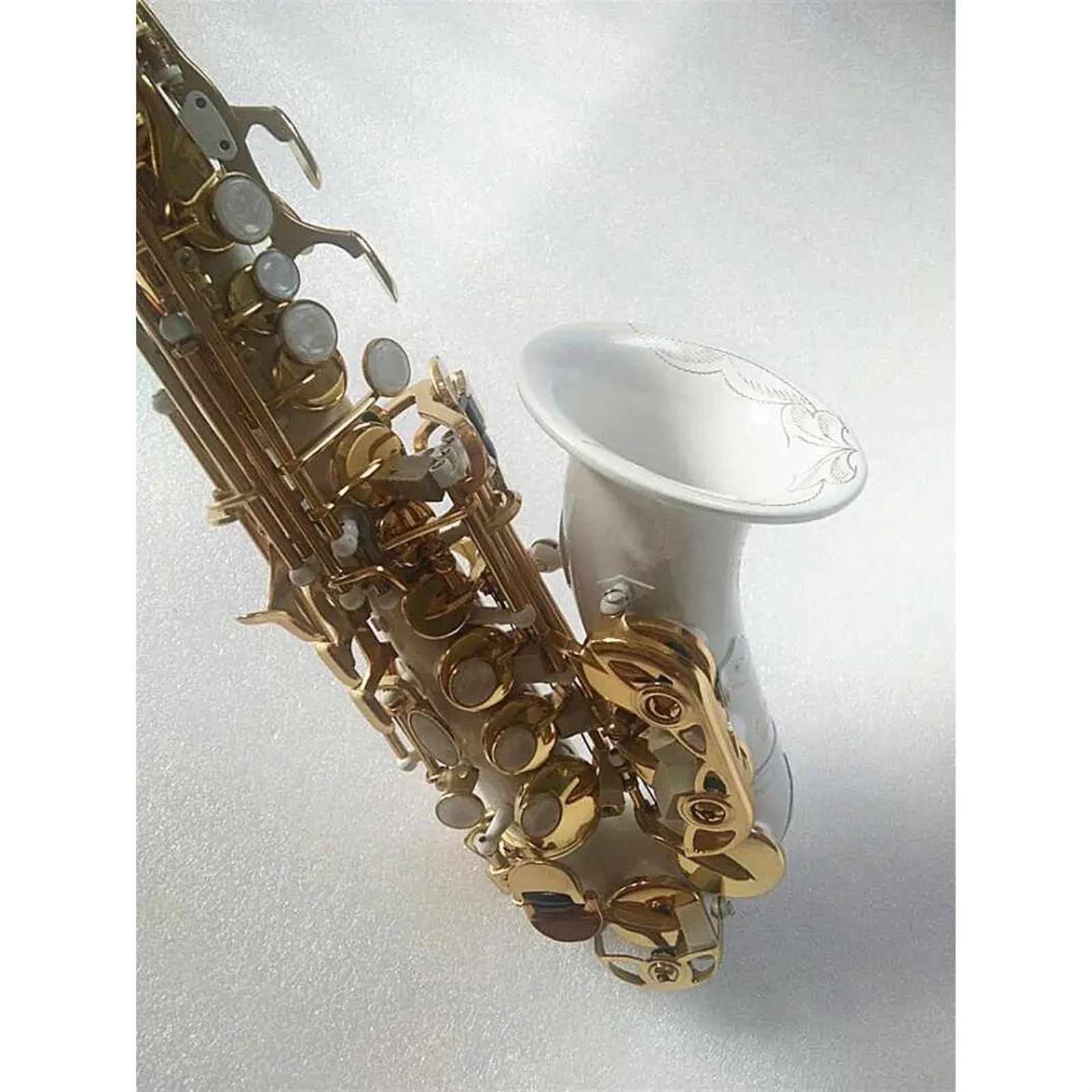 Professionale Sassofono Sassofono Soprano In Ottone B Sassofono Bianco Chiave Dorata Sax Soprano Curvo Accessori Completi Con Custodie