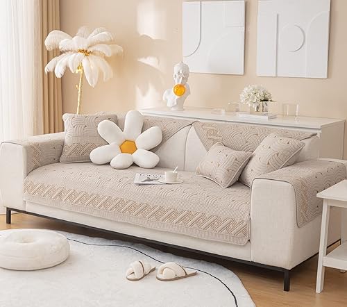 Miniatura 3 de Funda acolchada de algodón para sofá, funda de sofá con patrón de tejido bordado, funda suave y antideslizante para sofá, funda protectora de