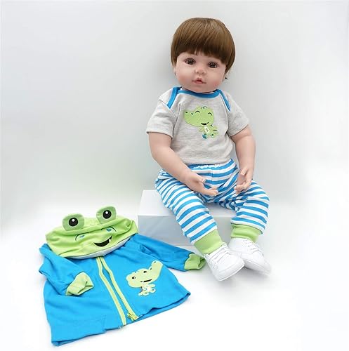 Miniatura 4 de iCradle SO Cute Twins - Muñecas de bebé recién nacidas de silicona suave de 24 pulgadas, para niños y niñas, 2 piezas (rana y panda)