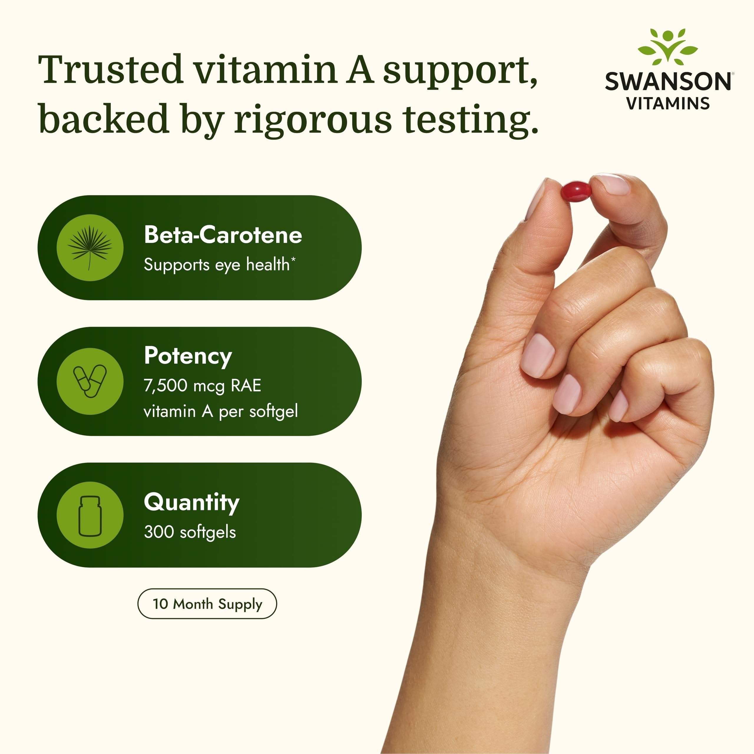 Swanson Beta-Carotene Vitamin A Supplement, Vision Support, 300 Softgels — Amazon image 3
