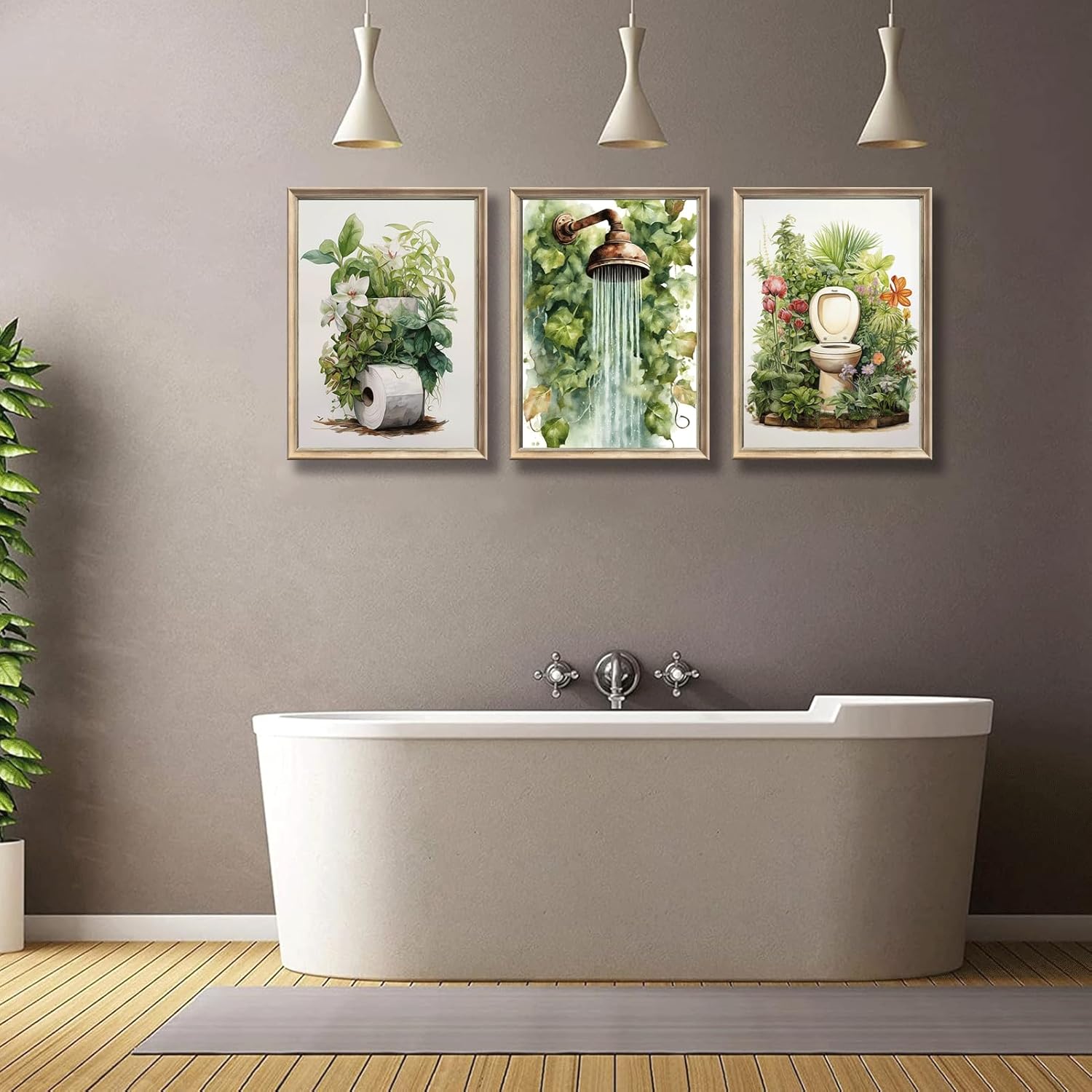 Lyizeba 3Pcs Green Botanical Bathroom Poster Wall Art Sage Green Leaves Wall Canvas Decor pictures Flowers Watercolor Paintings Prints Artwork for Home Bathroom Decoration 16x24in
