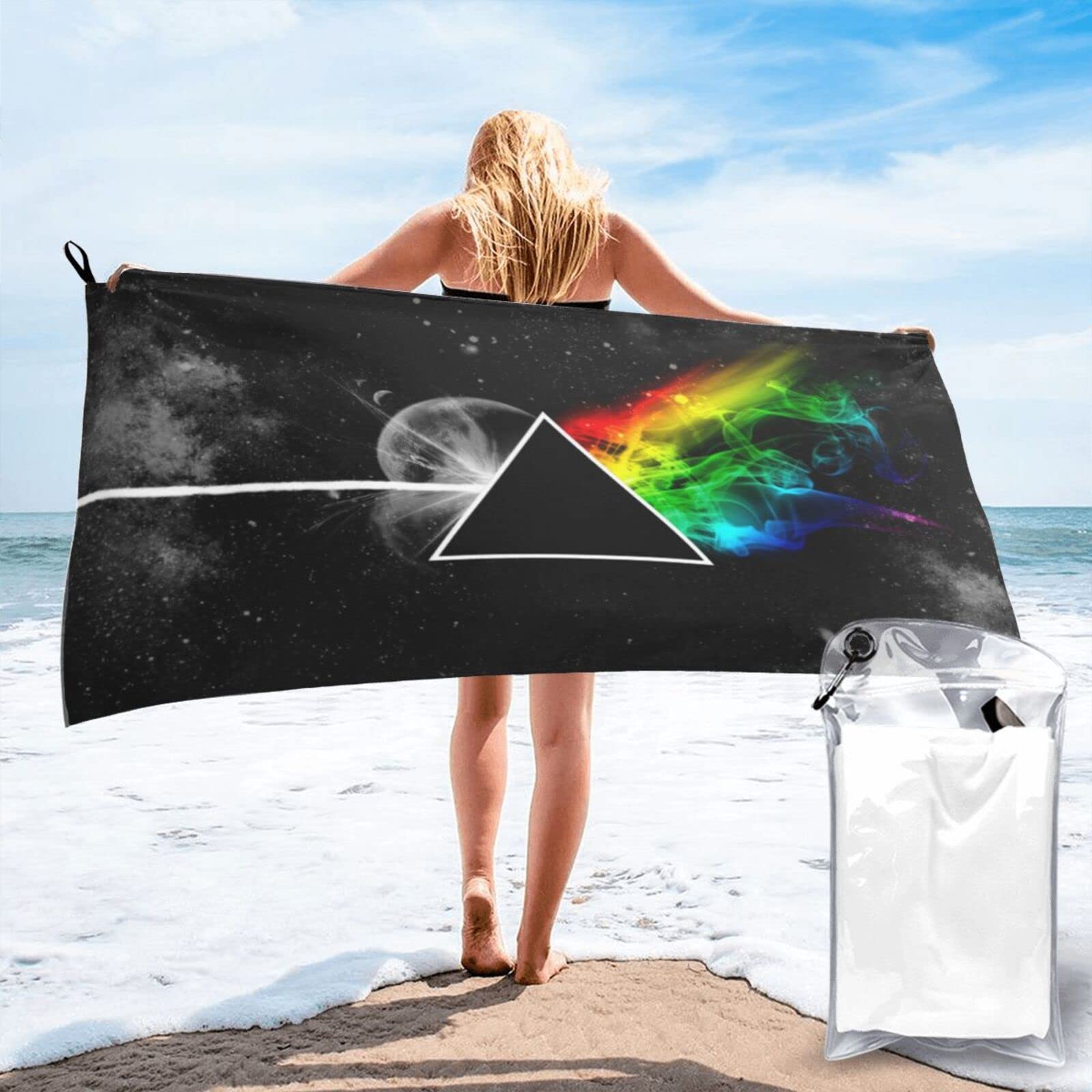 EZKYZTLW Pink Rainbow Floyd Beach Towel Microfiber Bath Towel For Girls Sand Free Quick Dry Womens Travel Towels For Yoga Sports 31.5"X63"