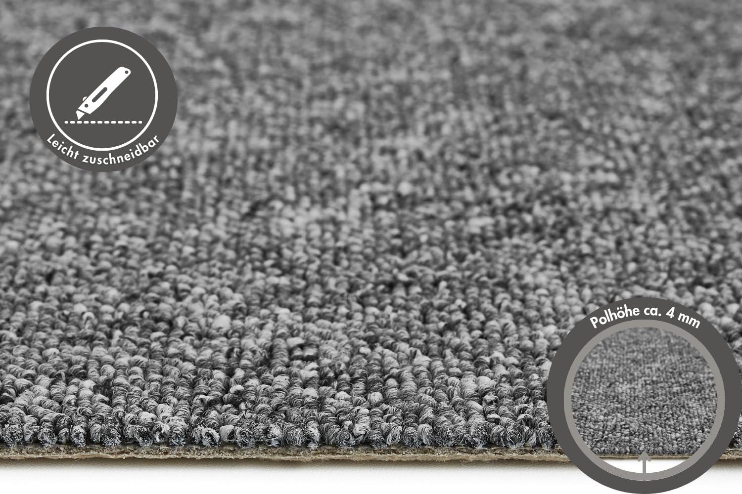 andiamo Auslegware Teppichboden Meterware Carlos - Teppichboden Auslegware & Teppich Meterware - Auslegware Teppich Meterware 4m & 5m breit - pflegeleichter Bodenbelag Grau - 500 x 450 cm