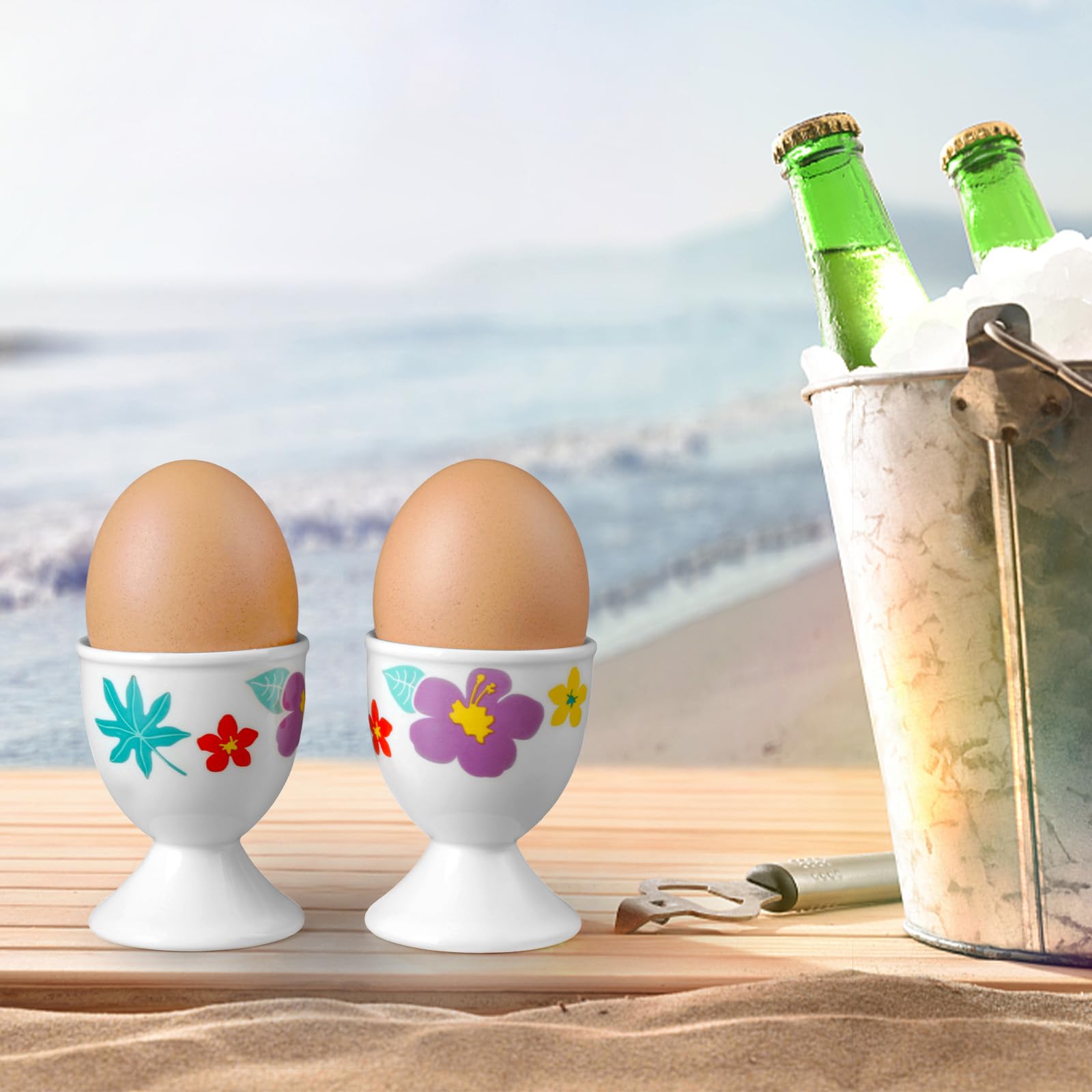 Cinf Easter Ceramic Egg Cups, Set of 2, Hawaii Flower Egg Holders