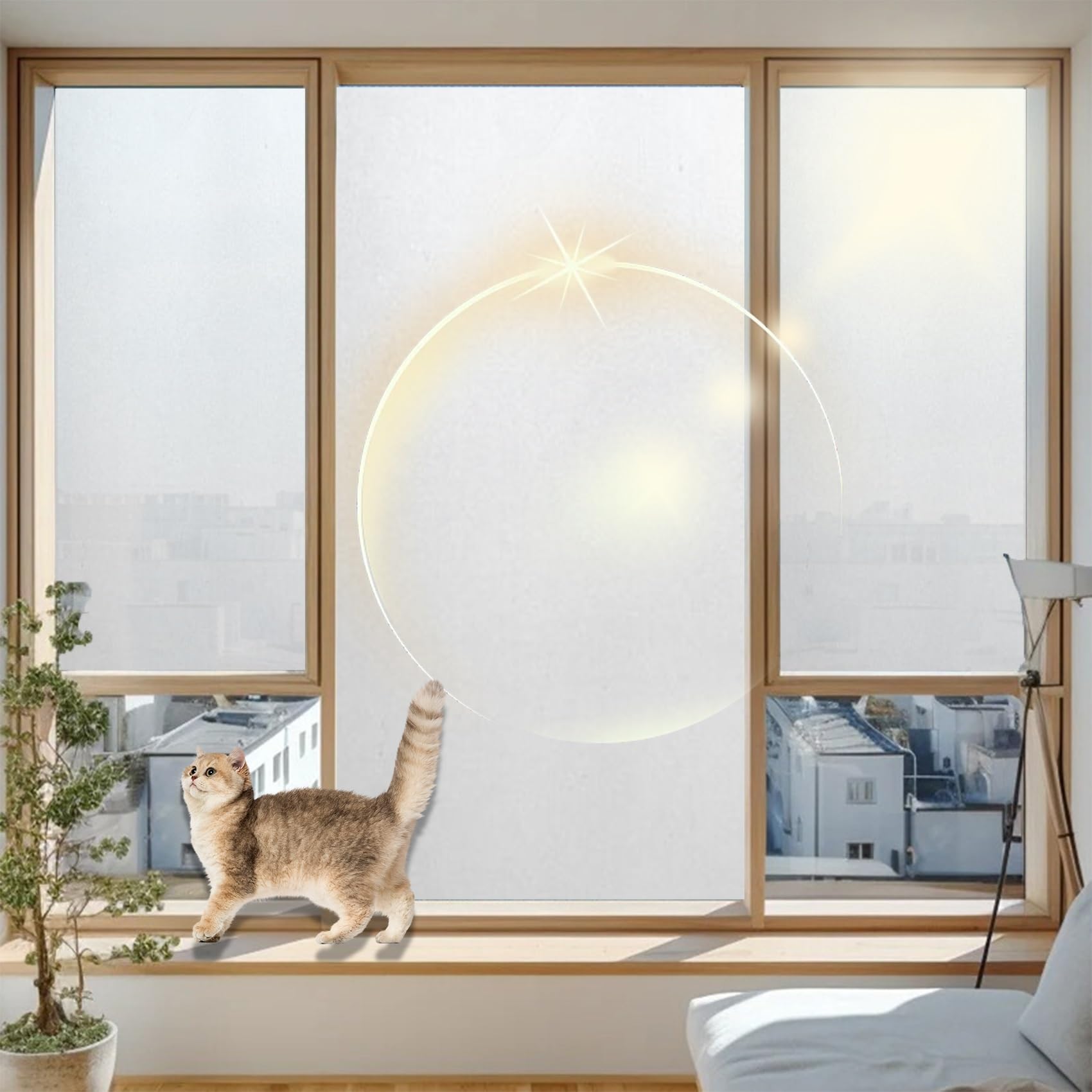 Window Film Privacy Frosted 120 x 130 cm, No Glue Window Sticker, Privacy, Opaque, UV Protection, Static Cling, Glass Privacy Non-Adhesive Static Cling with Toolkit for Window, White frosted