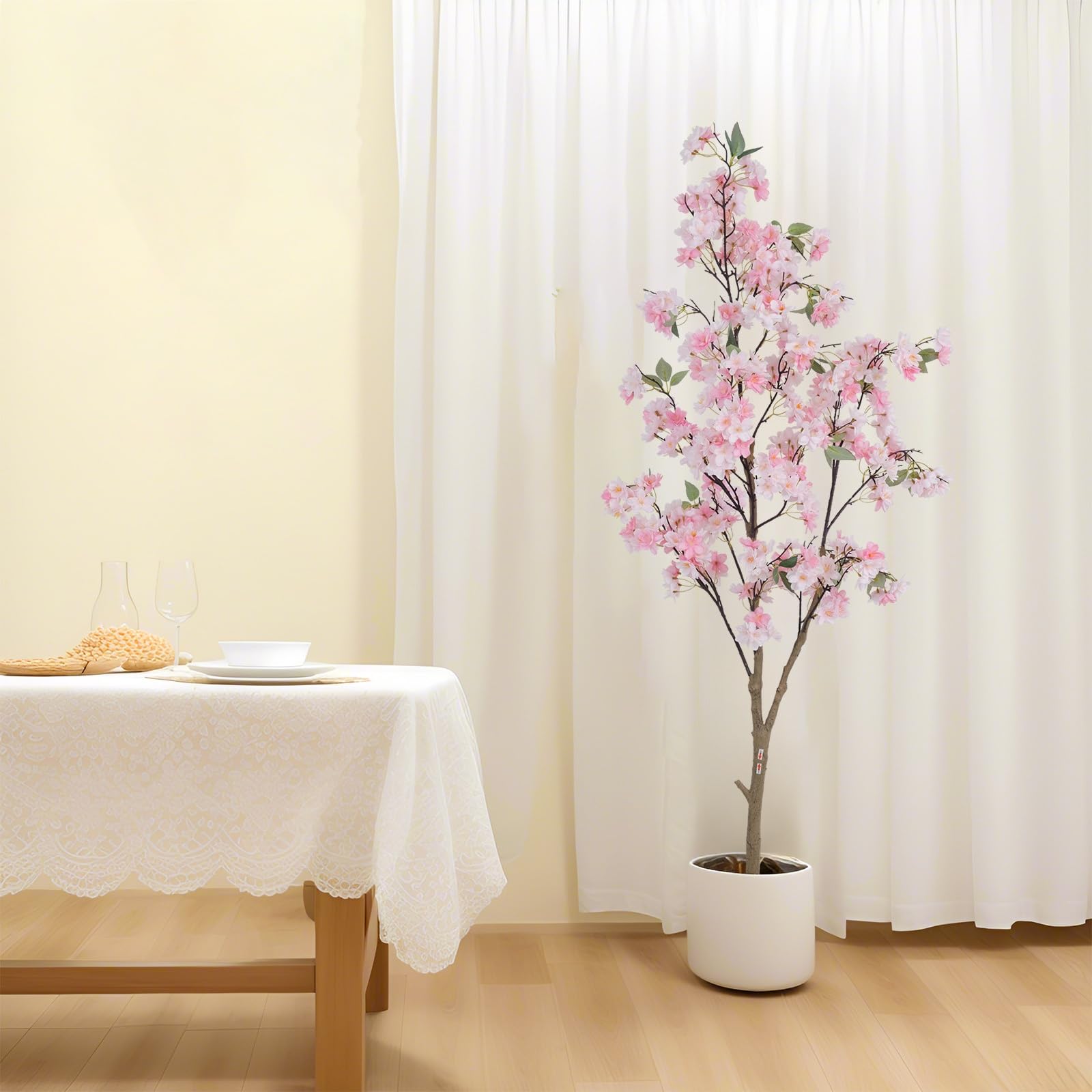 Artificial Cherry Blossom Tree, 5FT Tall Realistic Potted Silk Faux Cherry Blossom Tree, Pink Fake Flower Tree, Artificial Tree for Home Indoor Outdoor Decor
