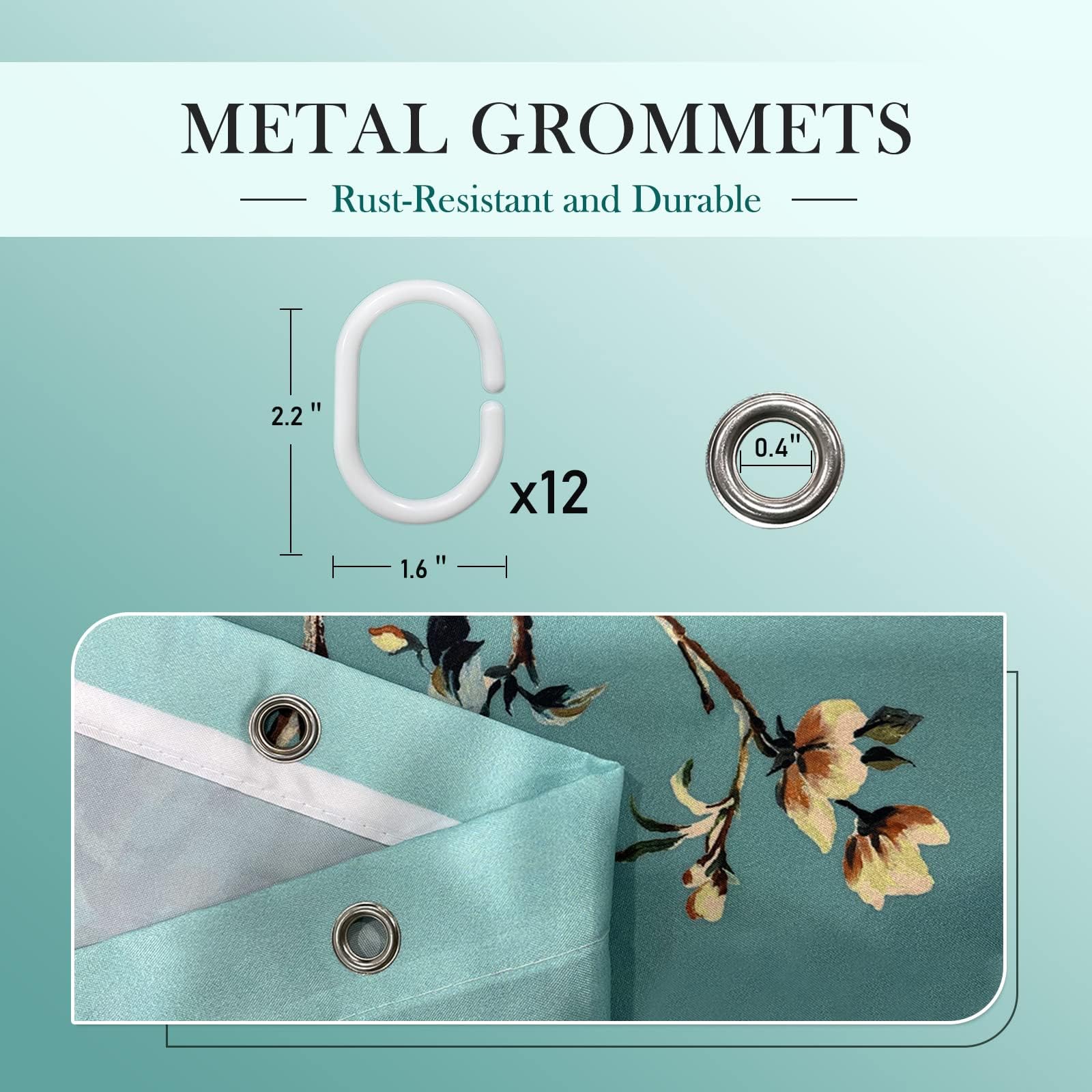 LIVETTY Ombre Green Bird Extra Long Shower Curtain 200cm × 200cm Drop Floral Butterfly Fabric Bathroom Mould Proof Spring Washable Shower Curtain With 12 Hooks - Image 3