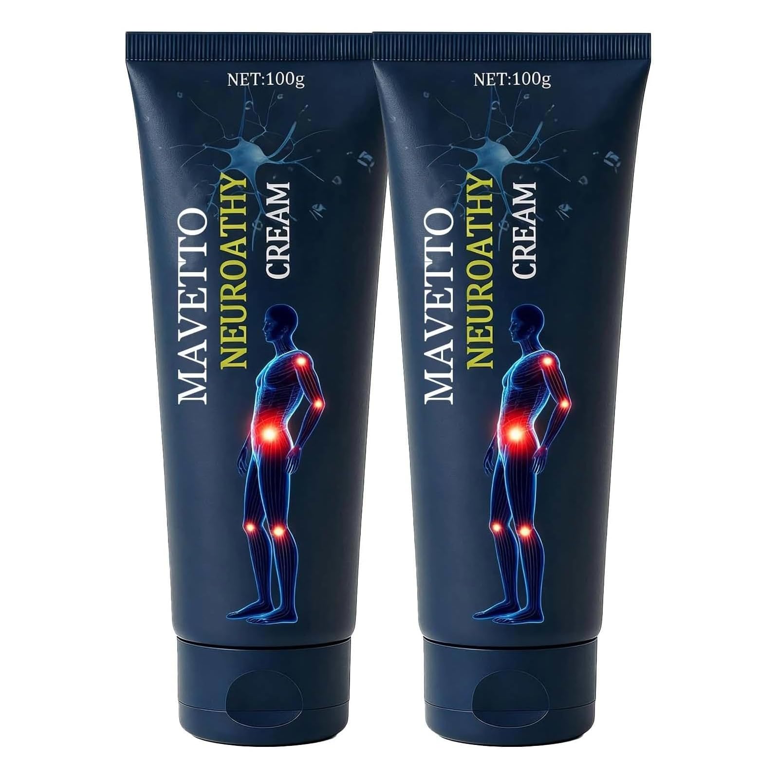 Mavetto Neuropathy Relief Cream, Fast-Absorbing Soothing Cream with Capsaicin, Arnica, Menthol, MSM & Glucosamine for Feet, Hands, Legs, Muscles, Joints and Back (2pcs)