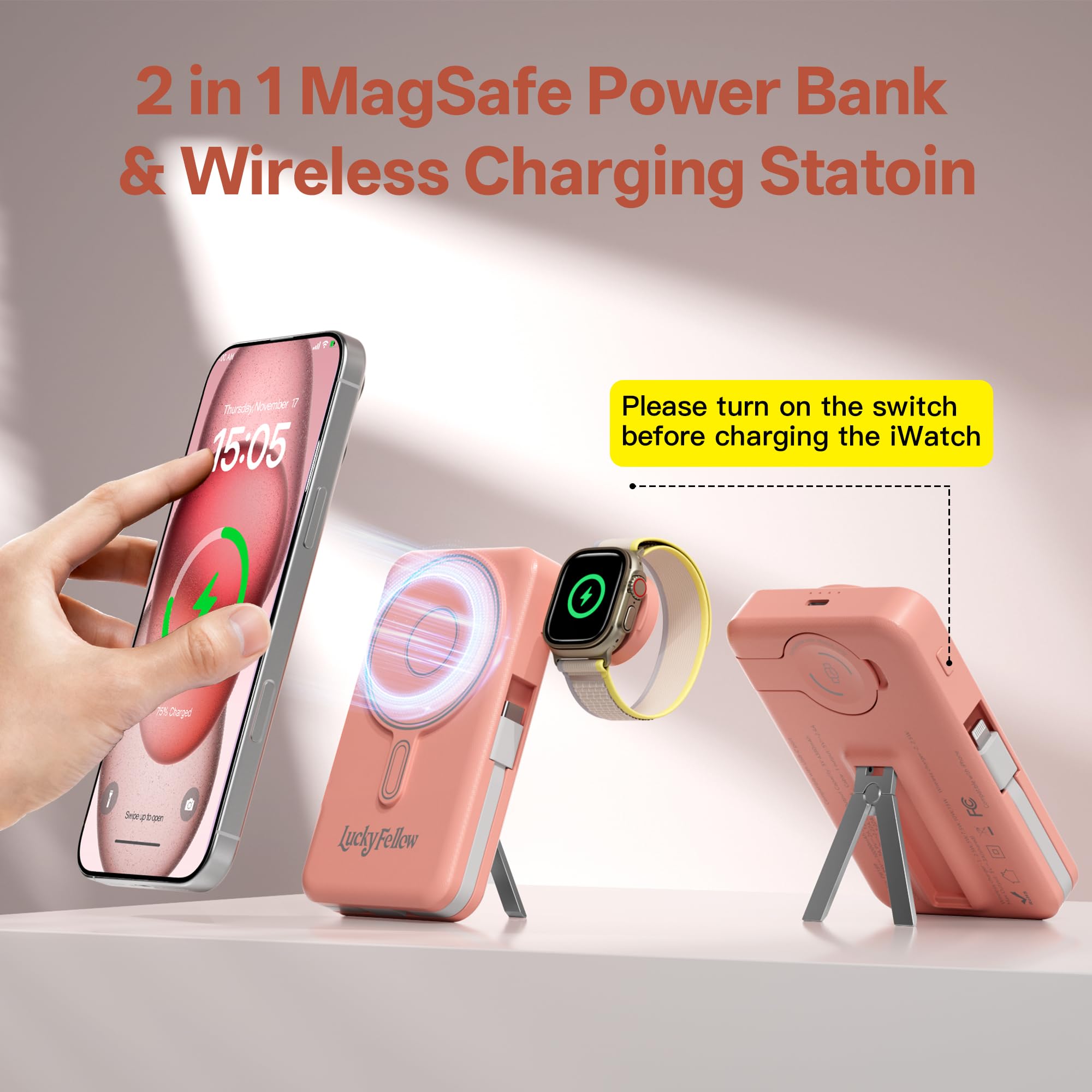 Caricabatterie magnetico portatile con cavi integrati 10000 mAh - Dettaglio