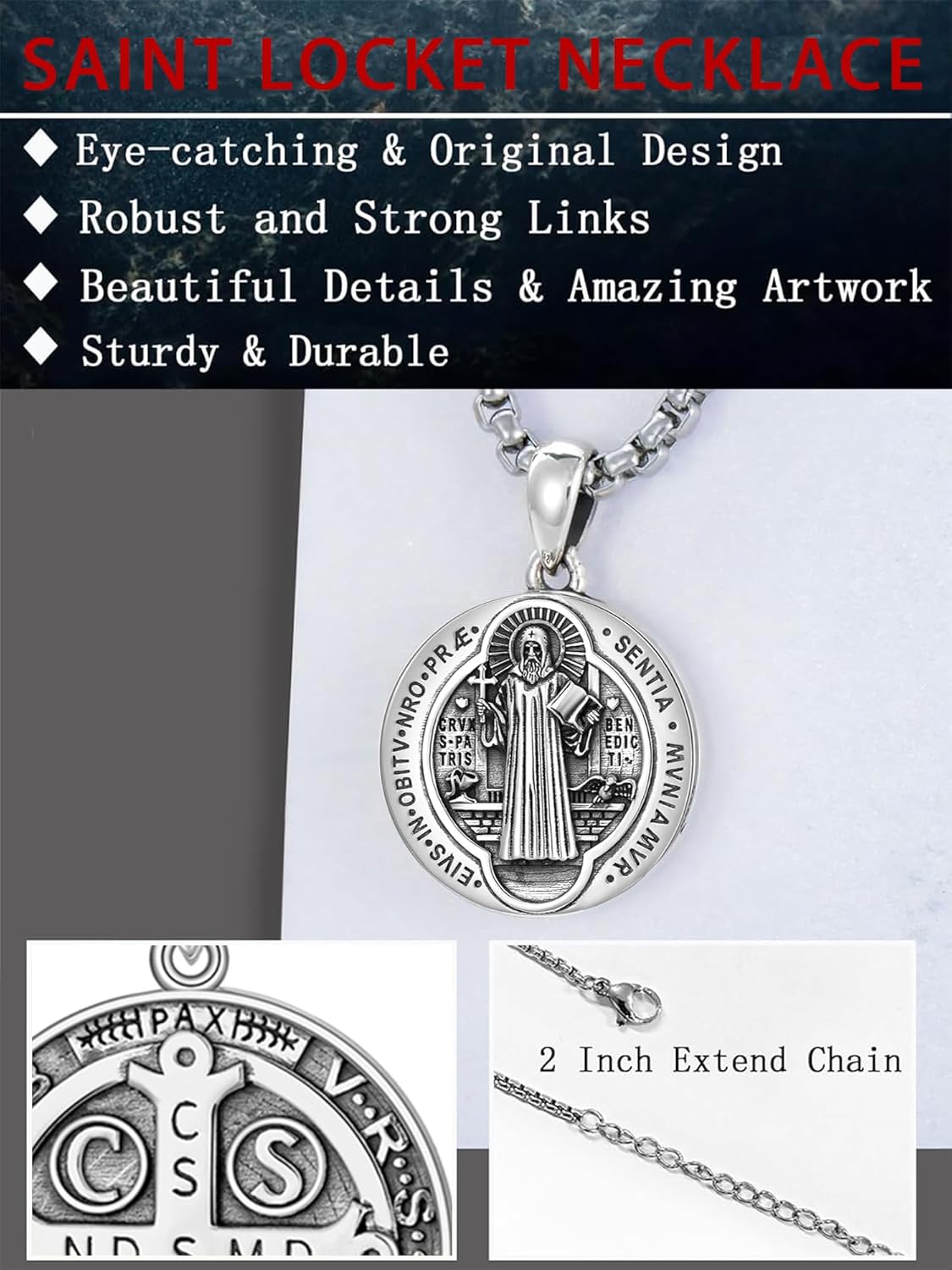 Seiyang 925 Sterling Silver Saint Locket Necklace Personalized Photo Pendant for Men Women (with Gift Box) - Image 3