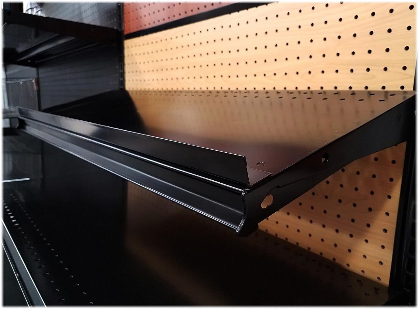 1" H Metal Front Fence for Gondola 1/4" Holes or Wood Shelf - Black - 48" L - 10 Pack