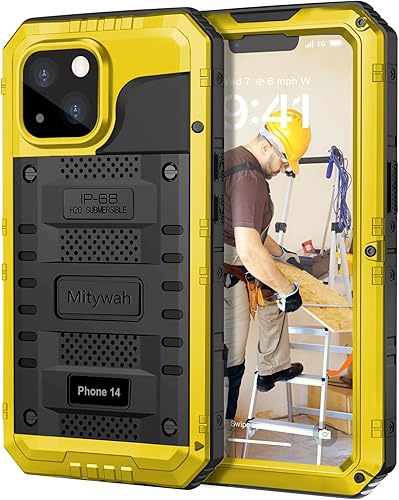 Miniatura 22 de Mitywah Funda impermeable para iPhone 14, resistente a prueba de golpes, con protector de pantalla integrado, funda de metal de protección submarina