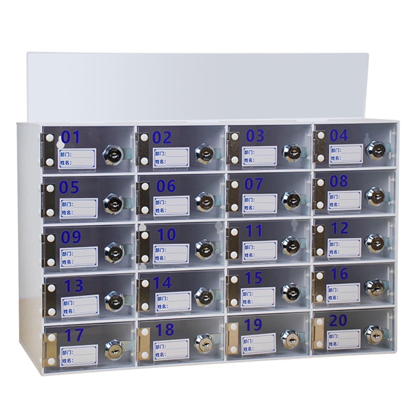 Caja Fuerte acrílica para teléfonos móviles con 20 Compartimentos, Ideal para aulas, oficinas, talleres y Personal (A)