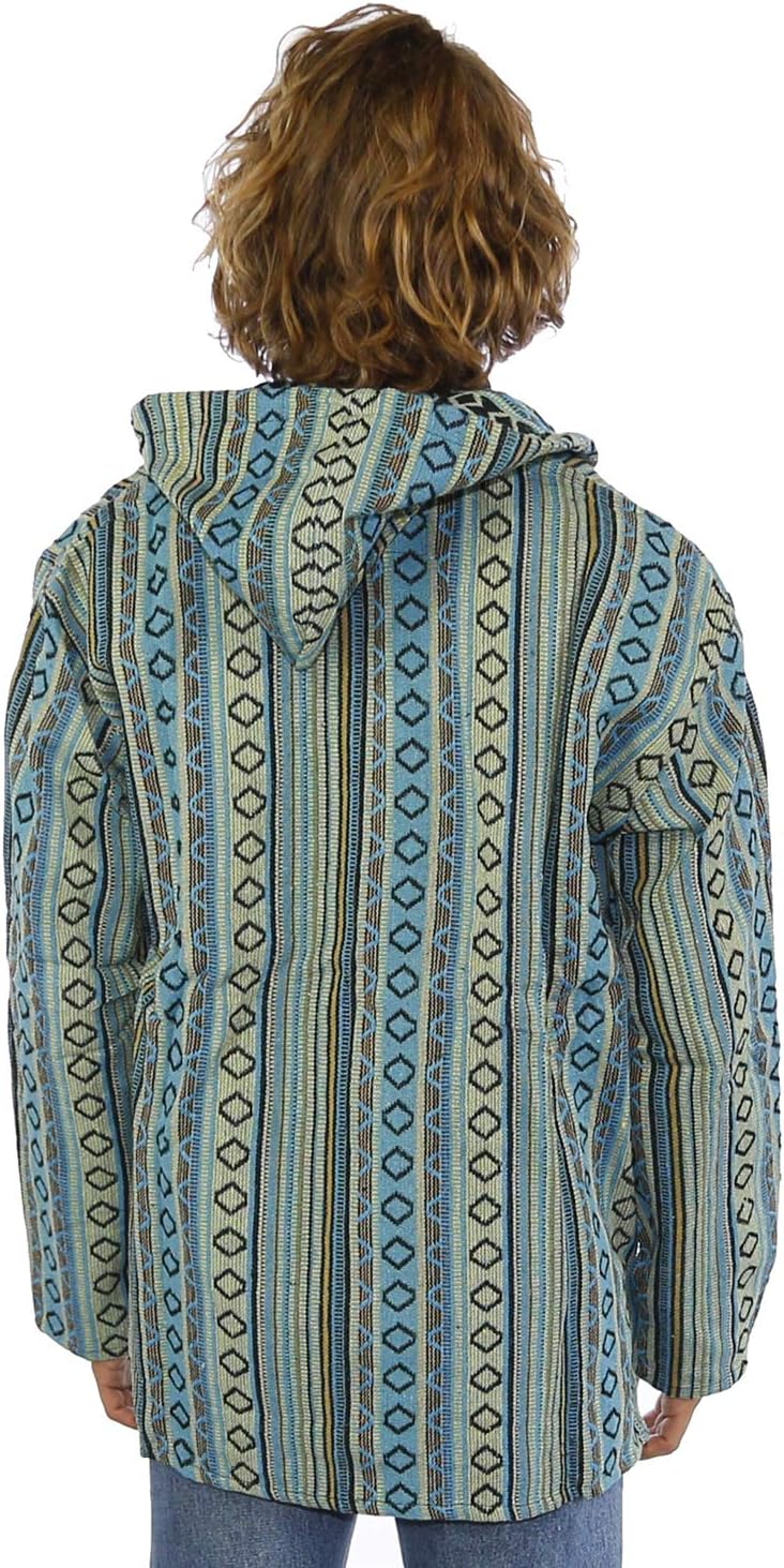 Sunshine Joy Woven Baja Style Zip Up Hoodie Hooded Jacket